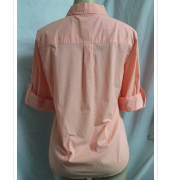 "ANN TAYLOR" CORAL SALMON ROLLED UP SLEEVES BUTTON UP SHIRT BLOUSE SIZE: SP NWT - Picture 3 of 3